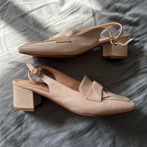 Women’s Slingback Block Heel Loafer — Beige
